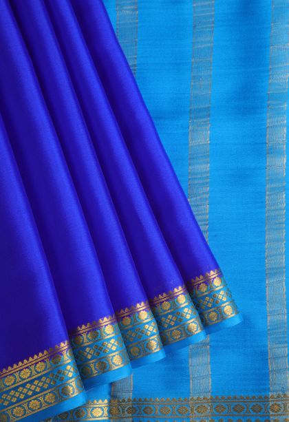Cobalt Blue Mysore Silk with Gold Zari Plain