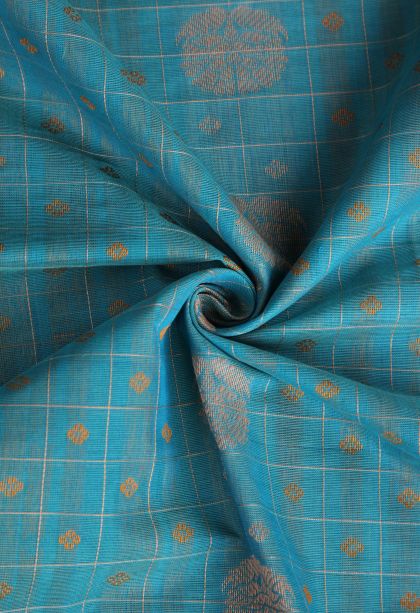 Sky Blue Pure Handloom Kovai Cotton with Without Zari Zari Floral Patterns