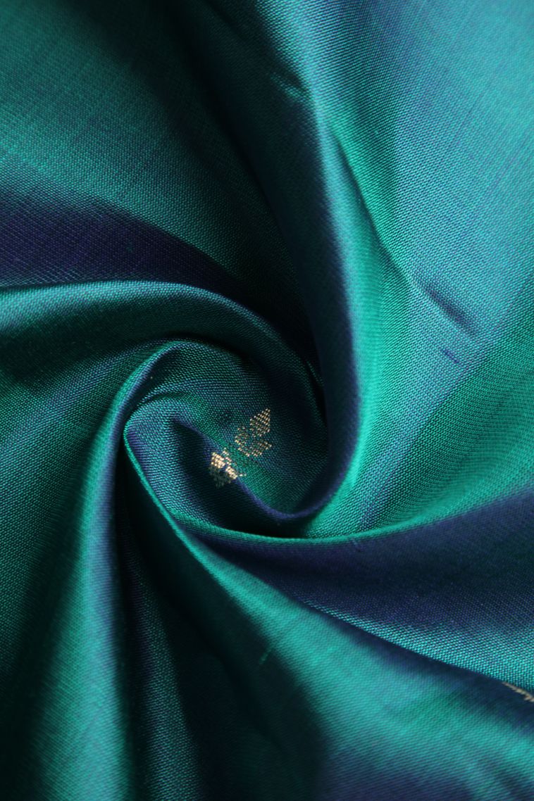 Ocean Blue Soft Silk Saree with Gold Zari Buttis (small Dots Or Motifs) view 4