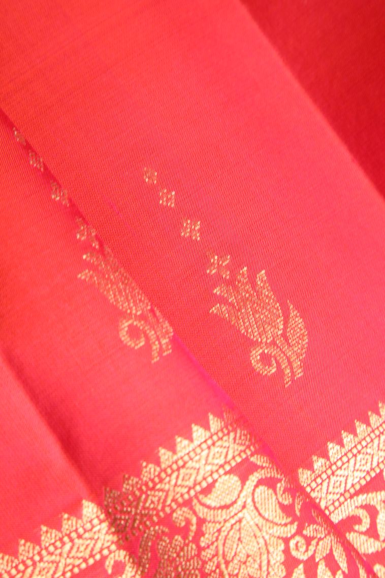 Candy Red Soft Silk Saree with Gold Zari Floral Puttas view 4