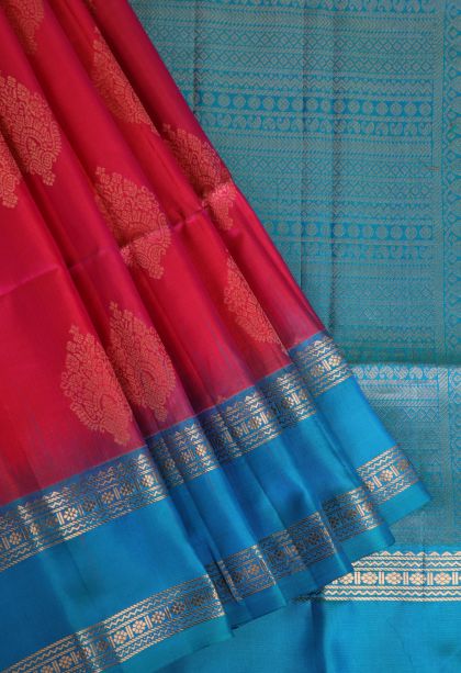 Punch Pink Soft Silk Saree with Gold Zari Floral Patterns