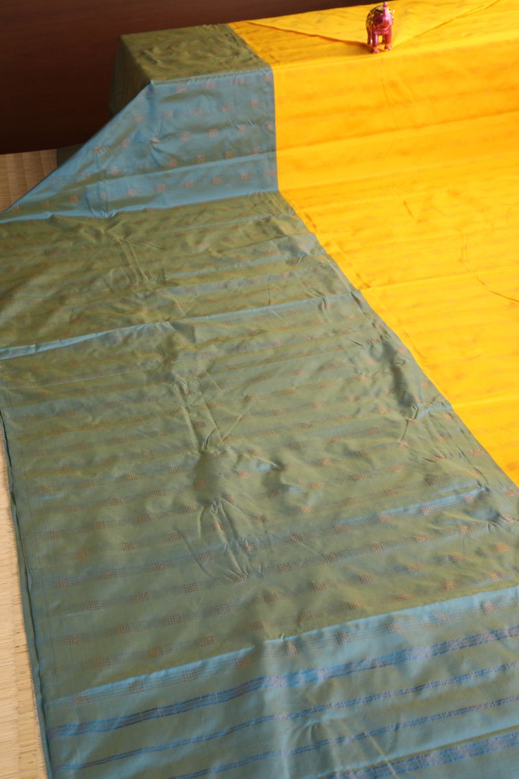 Lemon Yellow Soft Silk Saree with Gold Zari Stripes view 2