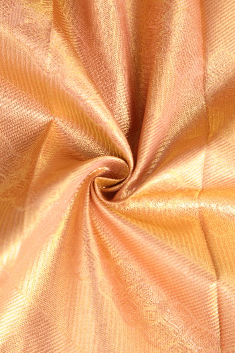 Sepia Yellow Visiri Madippu Silk Sarees with Copper Zari Floral Patterns view 4