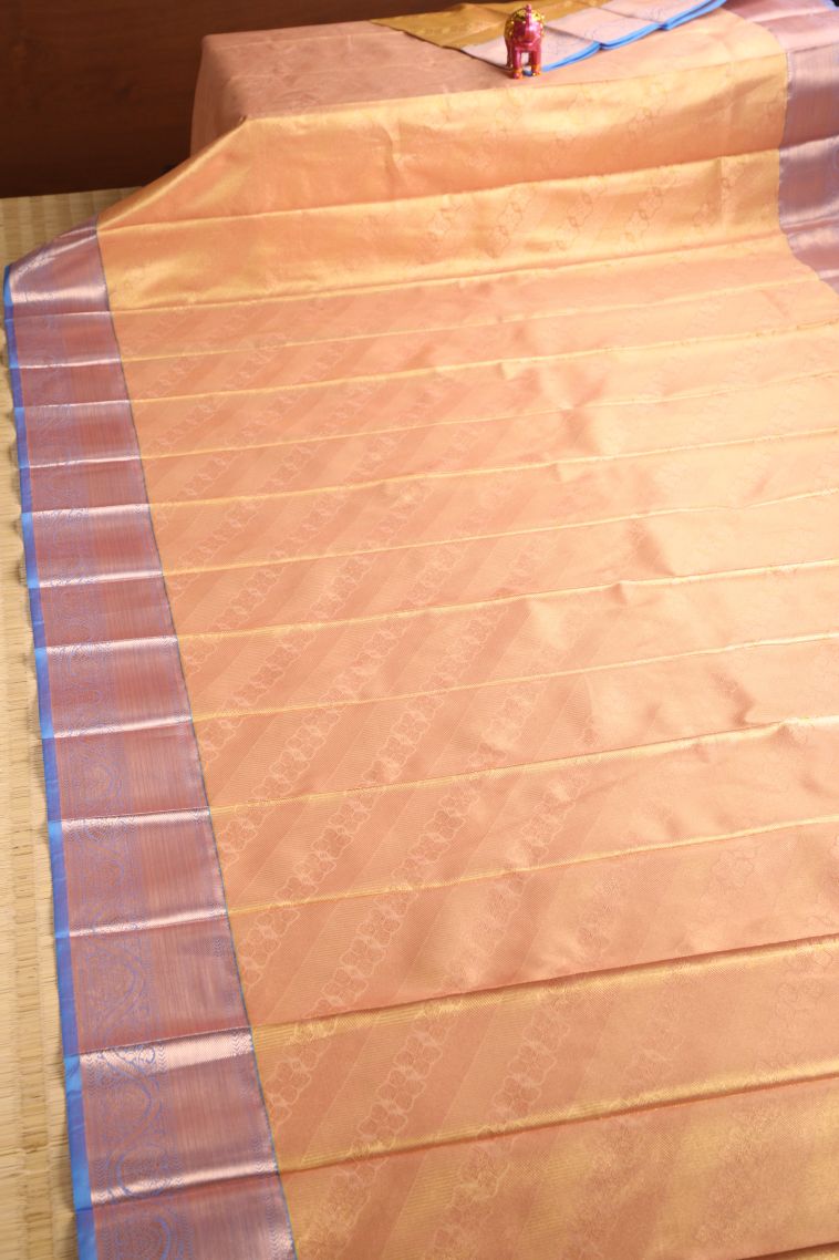 Sepia Yellow Visiri Madippu Silk Sarees with Copper Zari Floral Patterns view 2