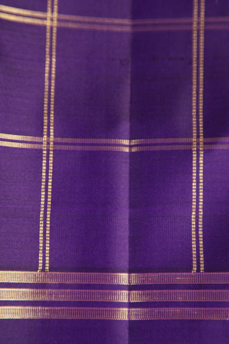 Viola Purple Visiri Madippu Silk Sarees with Gold Zari Peacock And Rudhractam view 3