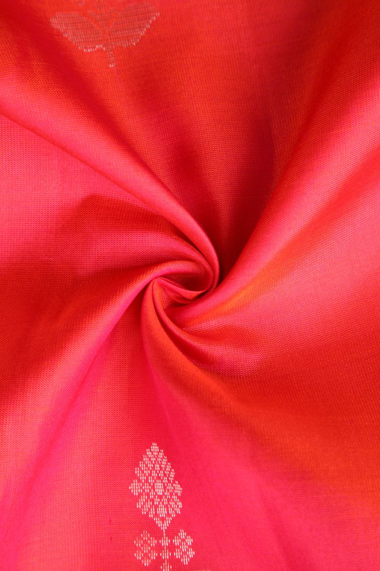 Rose  Red Soft Silk Saree with Silver Zari Floral Puttas view 4