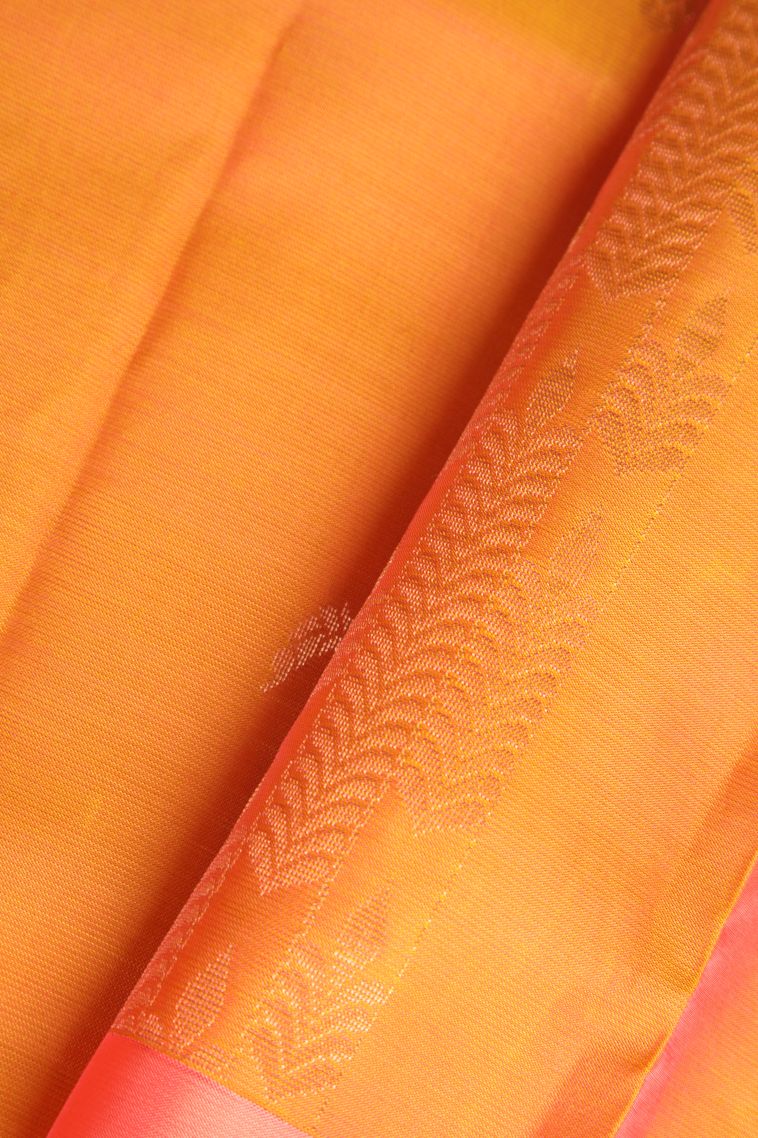 Tiger Orange Soft Silk Saree with Copper Zari Floral Patterns view 4