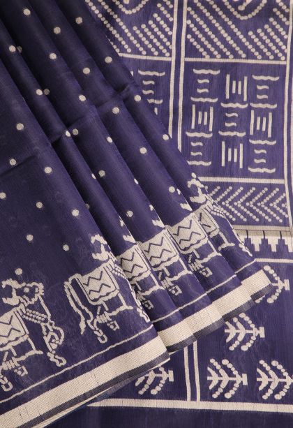 Indigo Blue Semi Tussar Silk with Without Zari Zari Buttis (small Dots Or Motifs)