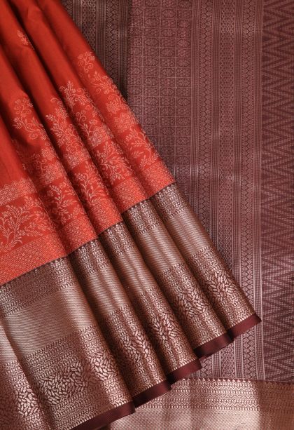 Crimson Red Apoorva Silk Sarees with Gold Zari Floral Puttas