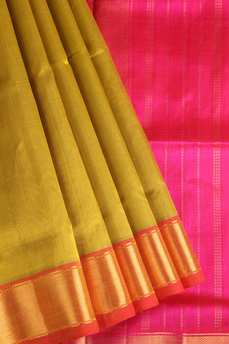 Fawn Yellow Silk Cotton with Gold Zari Plain view 1