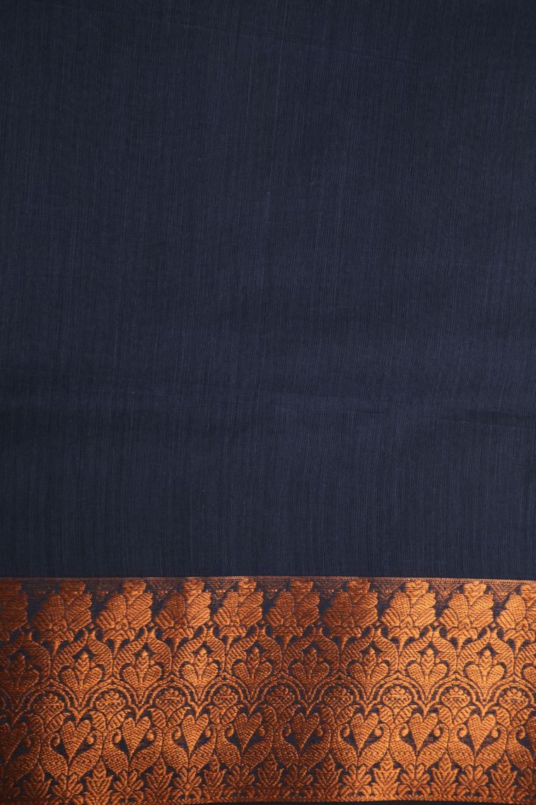 Berry Blue Silk Cotton with Gold Zari Floral Puttas view 3