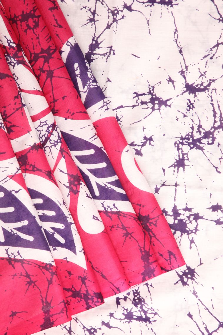 Hot Pink Cotton Sarees with Without Zari Zari Floral Patterns