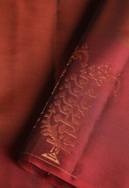 Apple Red Soft Silk Saree with Copper Zari Floral Puttas