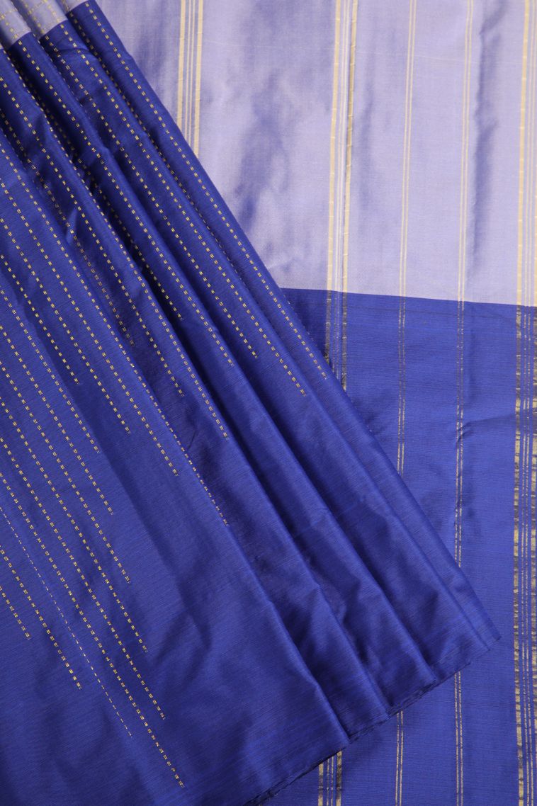 Indigo Blue Soft Silk Saree with Gold Zari Vaira Oosi view 1