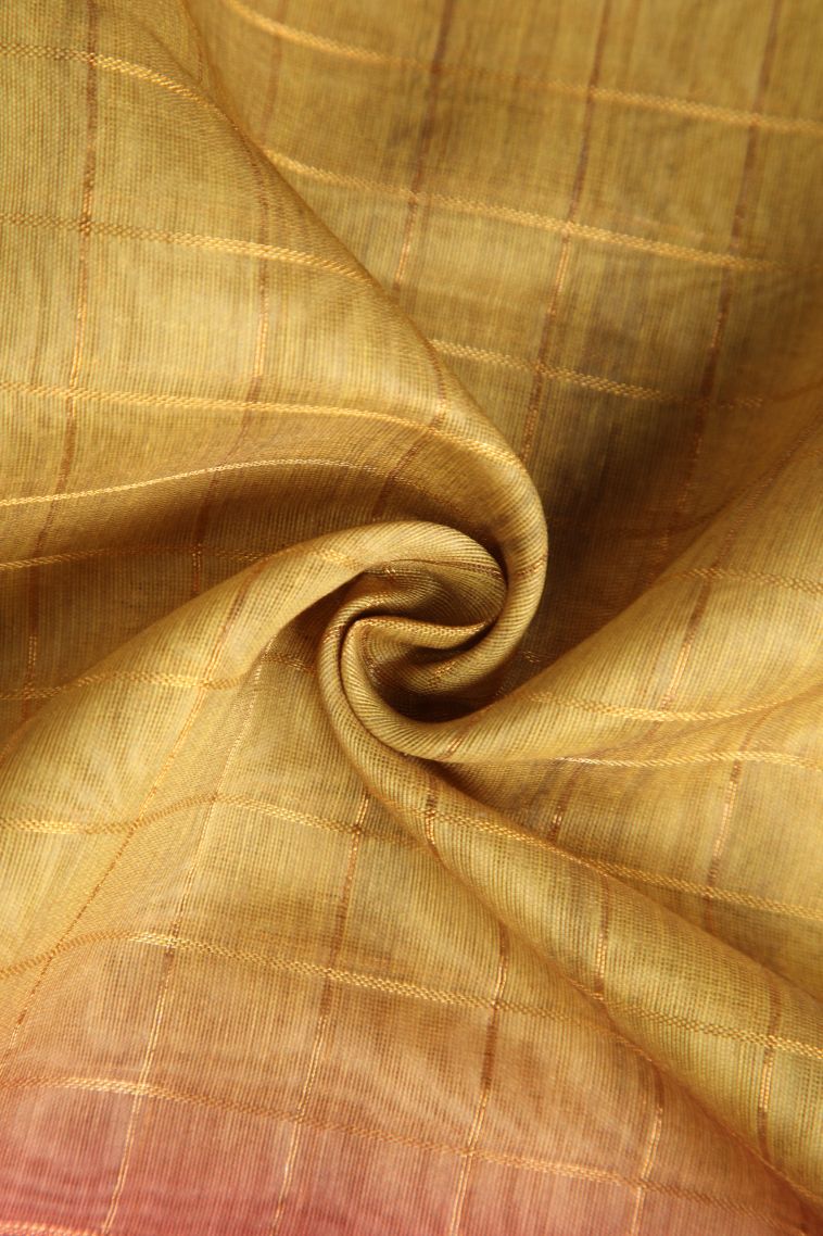 Magenta Purple Semi Tussar Silk with Gold Zari Checks view 4