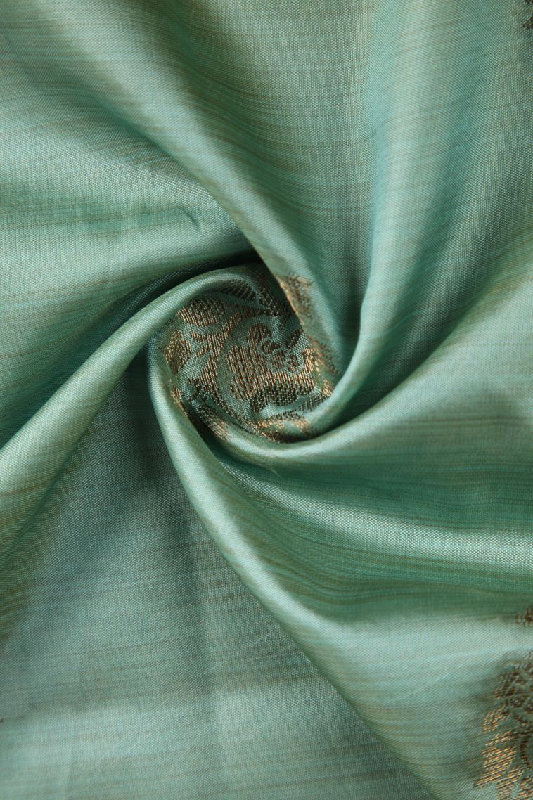 Arctic Blue Semi Raw Silk Printed with Antic Zari Thilagam Puttas view 4