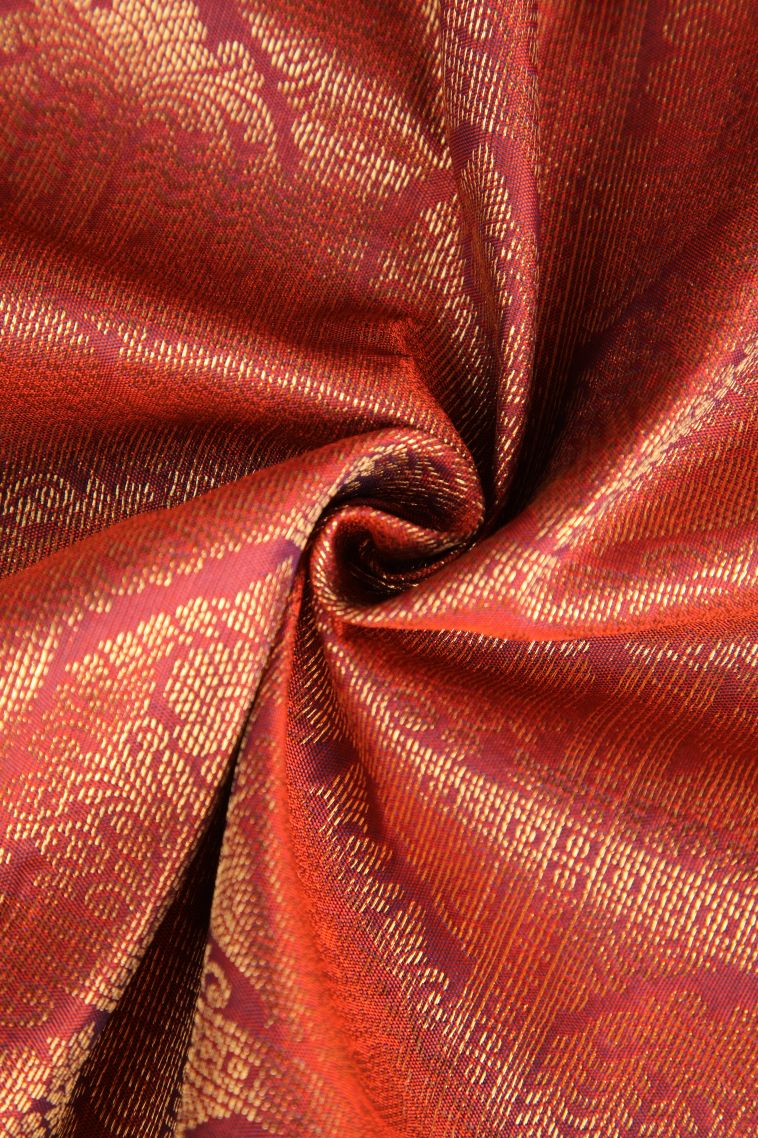 Clay Orange Apoorva Silk Sarees with Gold Zari Peacock Motifs view 4