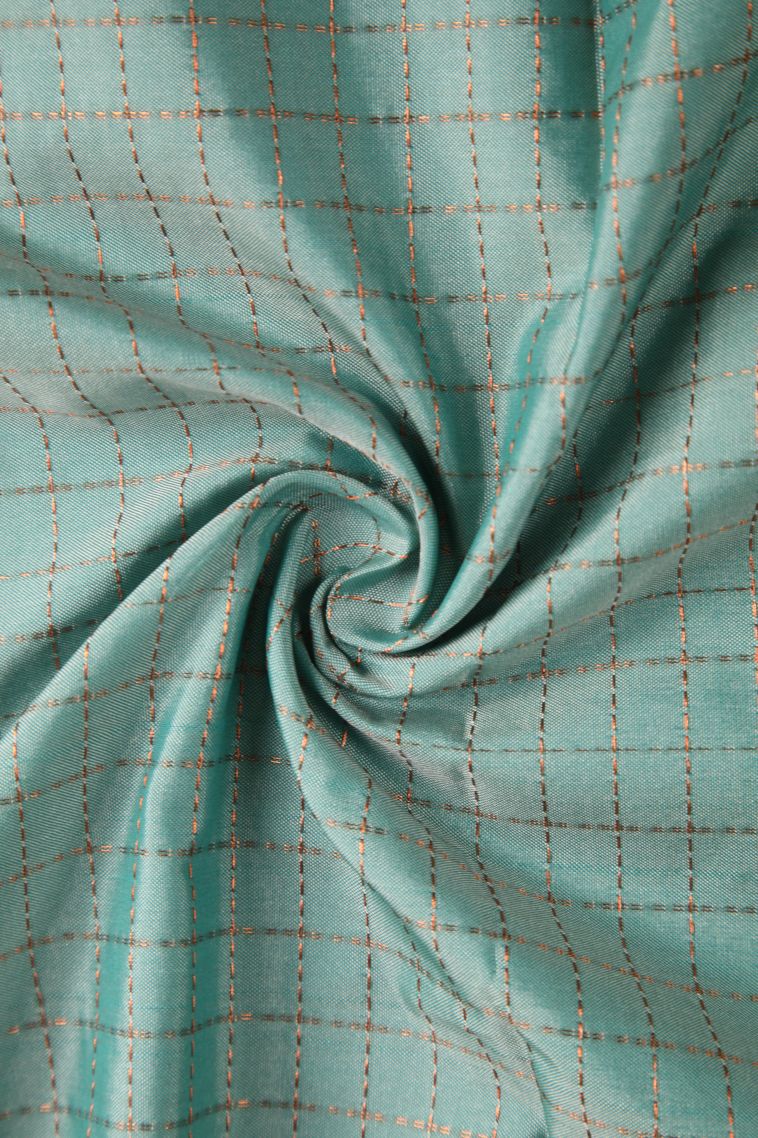 Teal Blue Soft Silk Saree with Gold Zari Checks view 4