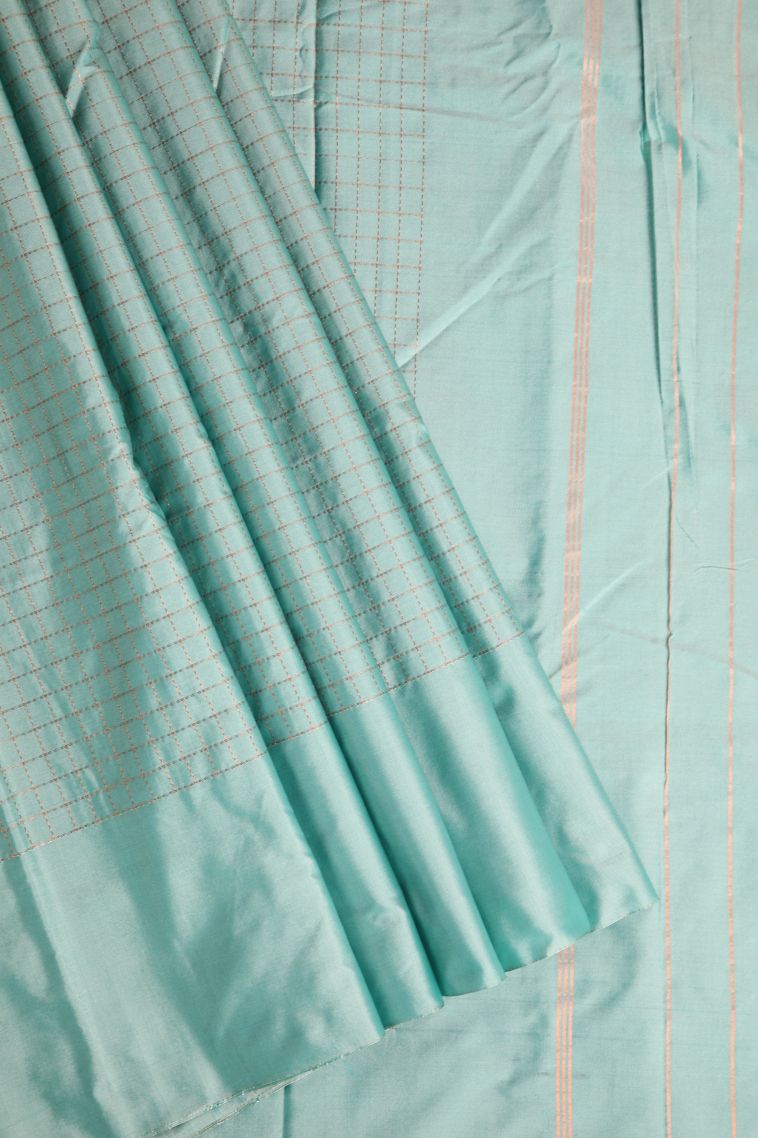 Teal Blue Soft Silk Saree with Gold Zari Checks view 1