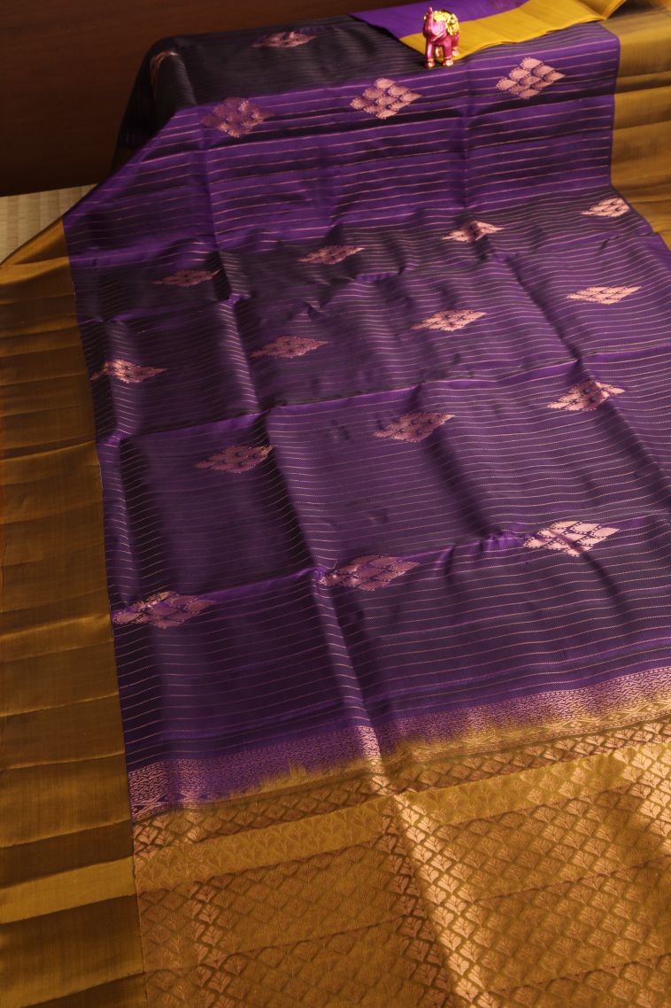 Viola Purple Soft Silk Saree with Copper Zari Buttis (small Dots Or Motifs) view 2