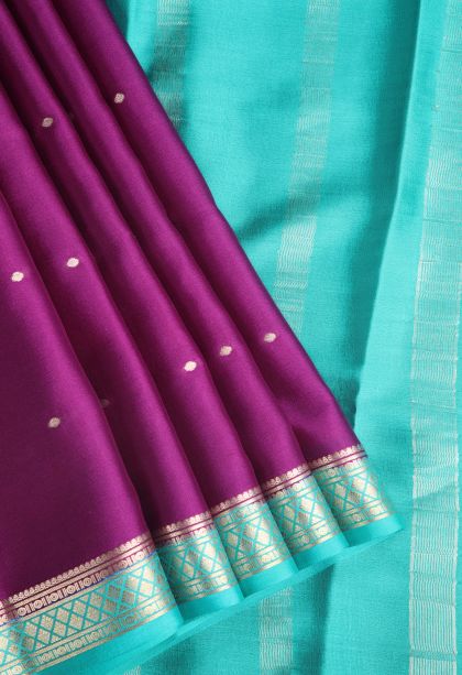 Bosenberry Purple Mysore Silk with Gold Zari Buttis (small Dots Or Motifs)