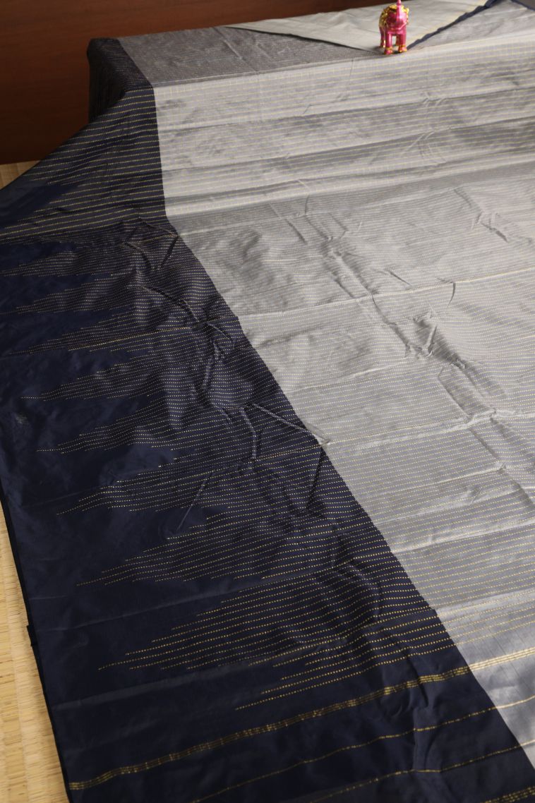 Indigo Blue Soft Silk Saree with Gold Zari Vaira Oosi view 2