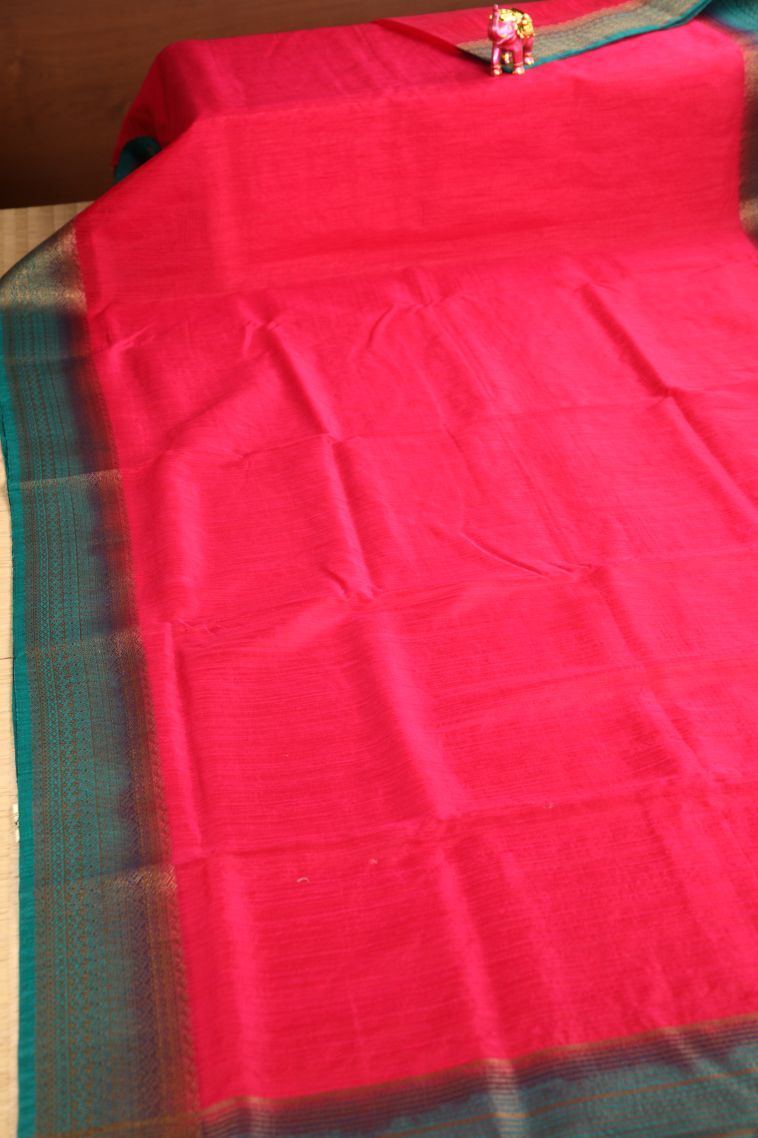 Rose  Red Semi Tussar Silk with Gold Zari Plain view 2