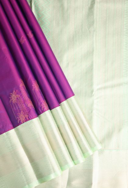 Viola Purple Apoorva Silk Sarees with Copper Zari Floral Puttas