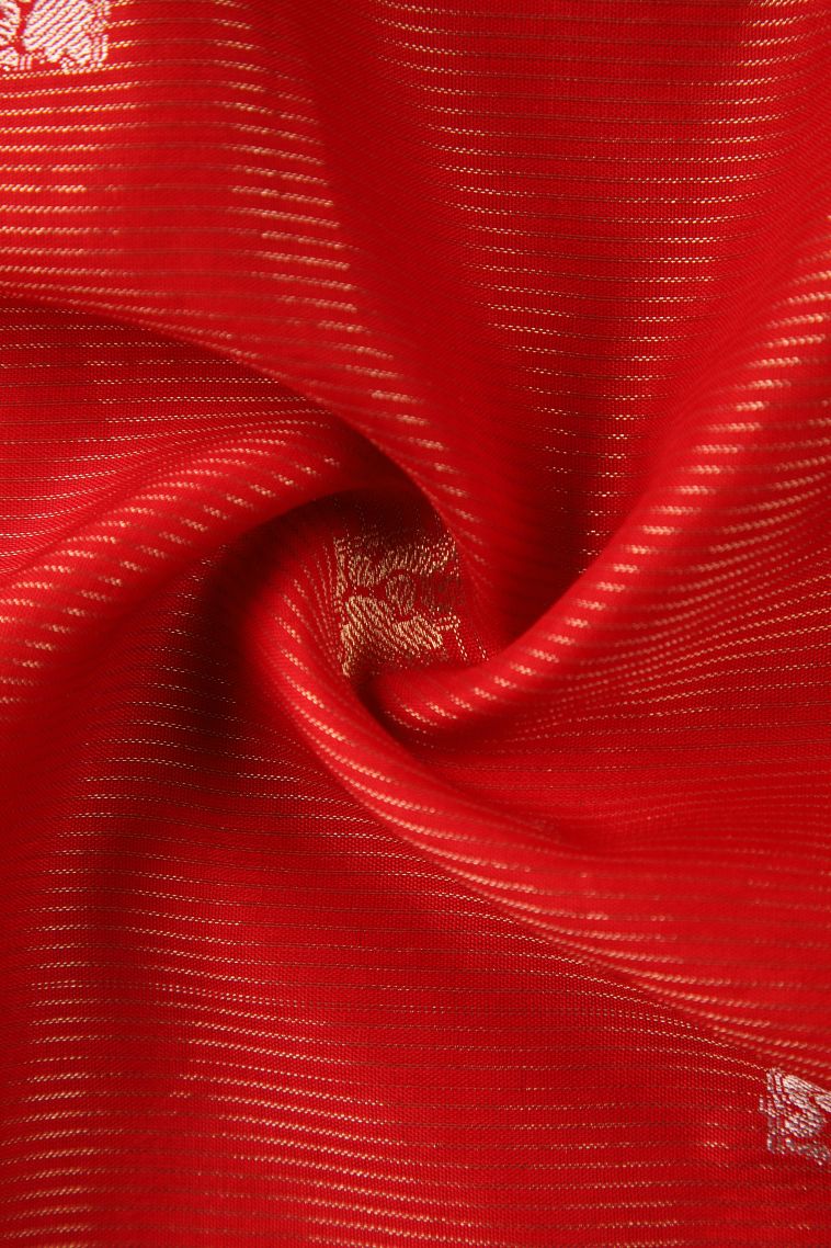 Rose  Red Banaras Sarees with Gold Zari Peacock Motifs view 4