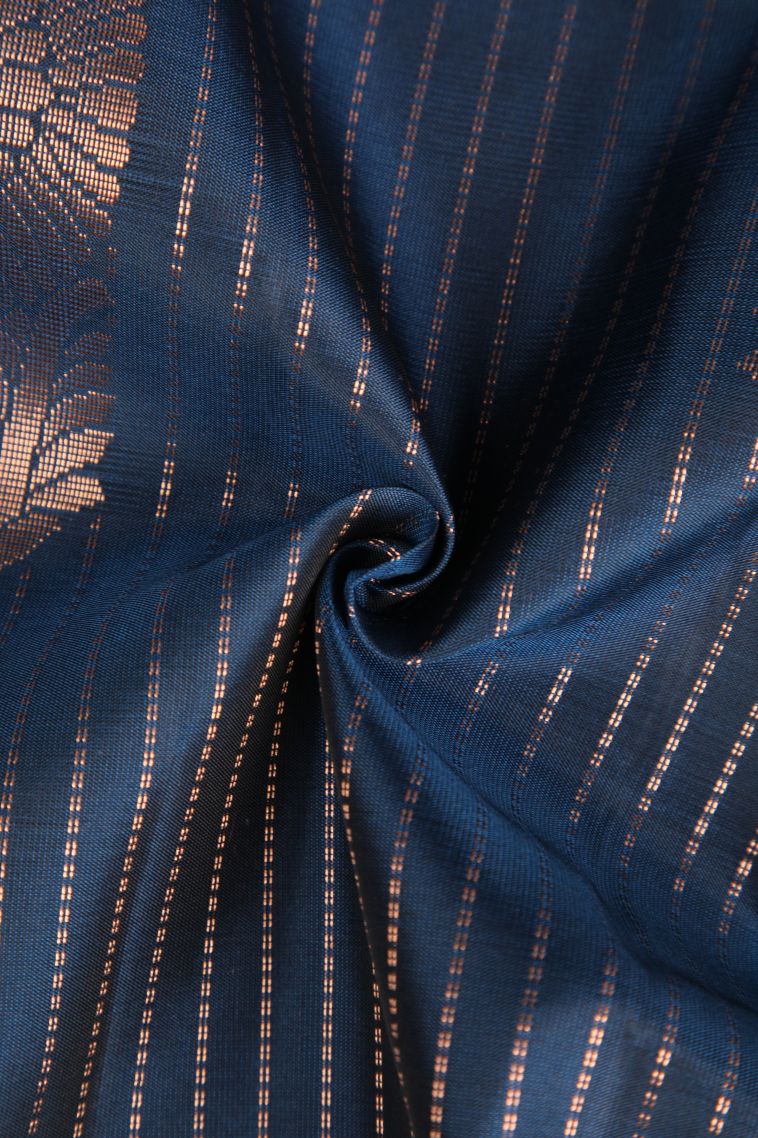 Aegean Blue Soft Silk Saree with Copper Zari Buttis (small Dots Or Motifs) view 4