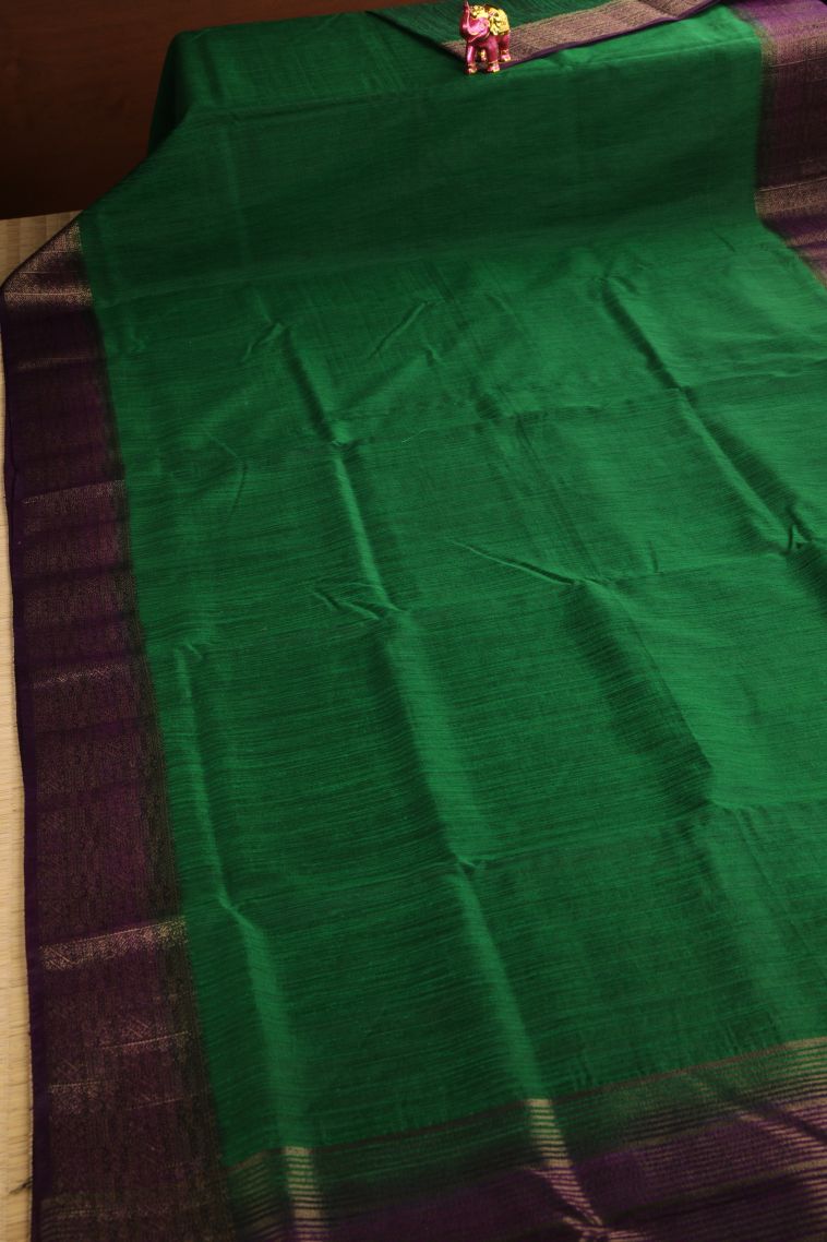 Basil Green Semi Tussar Silk with Gold Zari Plain view 2