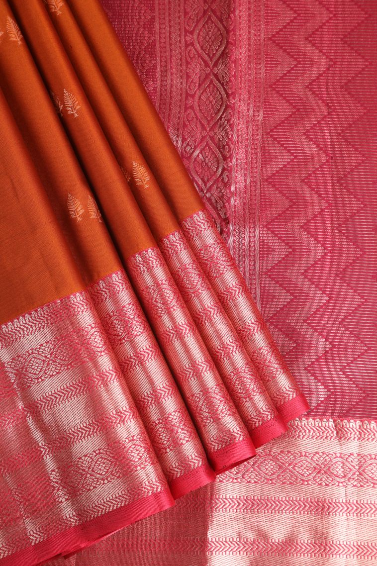 Marmalade Orange Apoorva Silk Sarees with Gold Zari Floral Patterns view 1