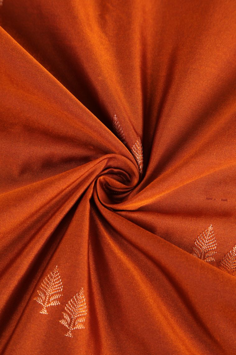 Marmalade Orange Apoorva Silk Sarees with Gold Zari Floral Patterns view 4