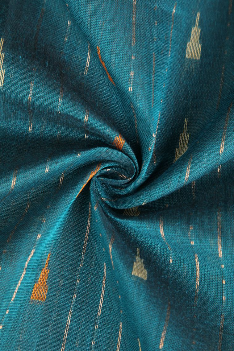 Cerulean Blue Chettinad Cotton Sarees with Without Zari Zari Temple Pattern view 4