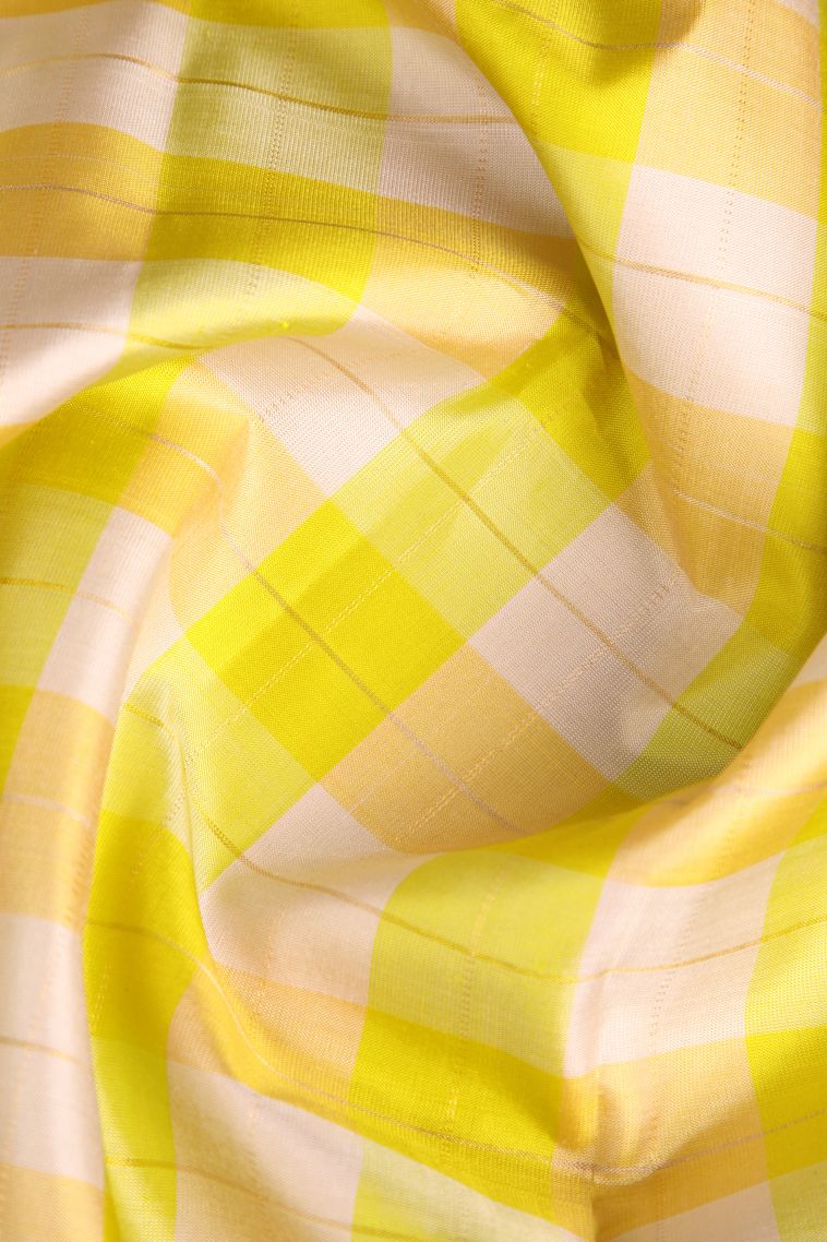 Lemon Yellow Soft Silk Saree with Gold Zari Checks view 4