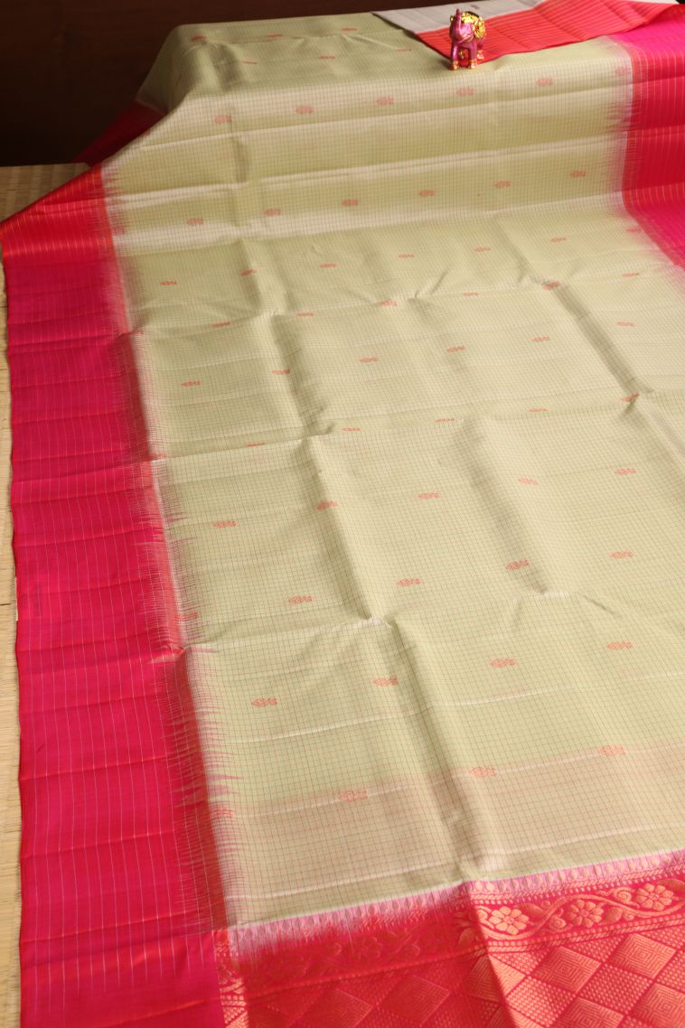 Cream White Soft Silk Saree with Copper Zari Floral Patterns view 2