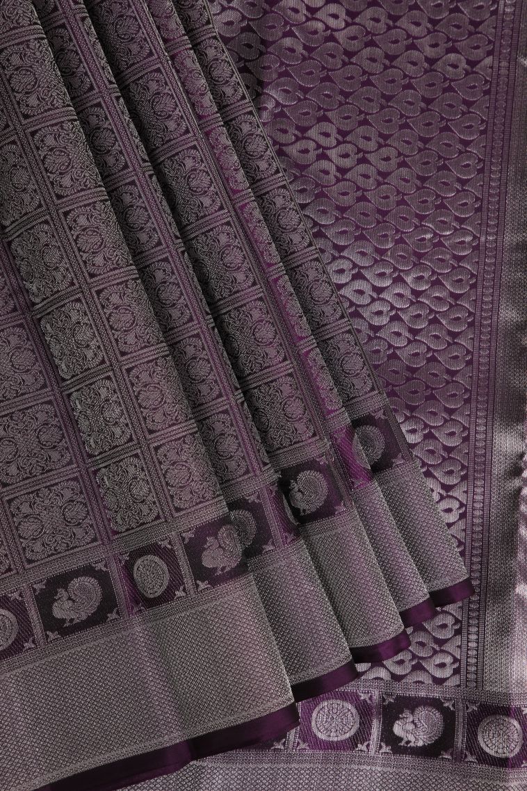 Grape Purple Soft Silk Saree with Silver Zari Floral Patterns view 1