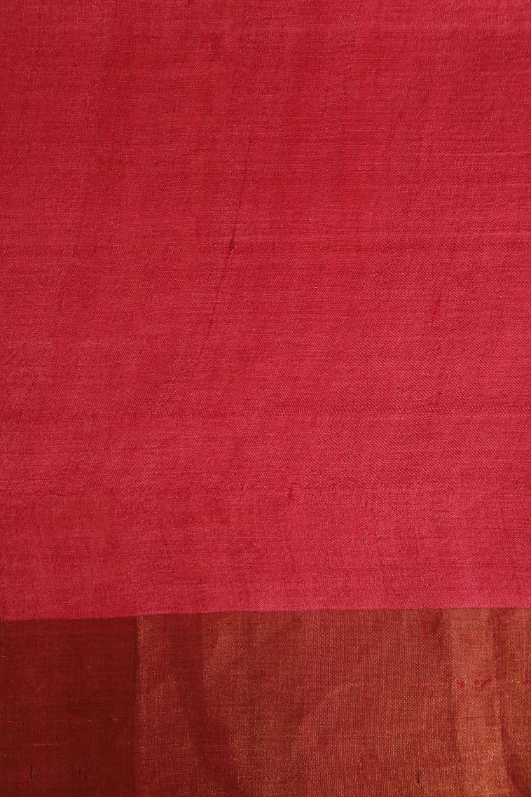 Punch Pink Tussar Saree with Gold Zari Geometric Shapes view 3