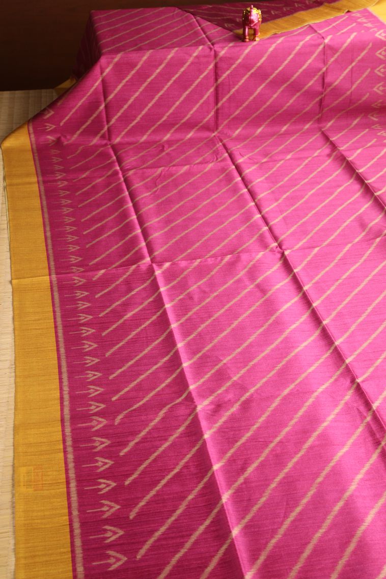 Bubblegum Pink Semi Tussar Silk with Without Zari Zari Cross Straipes view 2