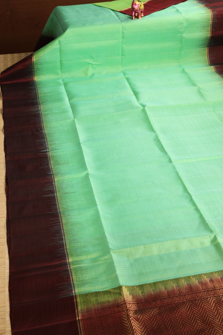 Mint Green Soft Silk Saree with Gold Zari Raindrops Model view 2