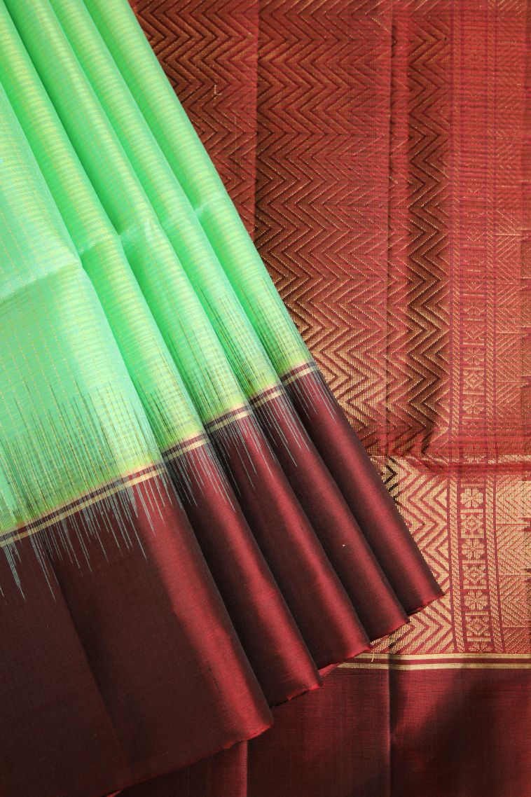 Mint Green Soft Silk Saree with Gold Zari Raindrops Model view 1