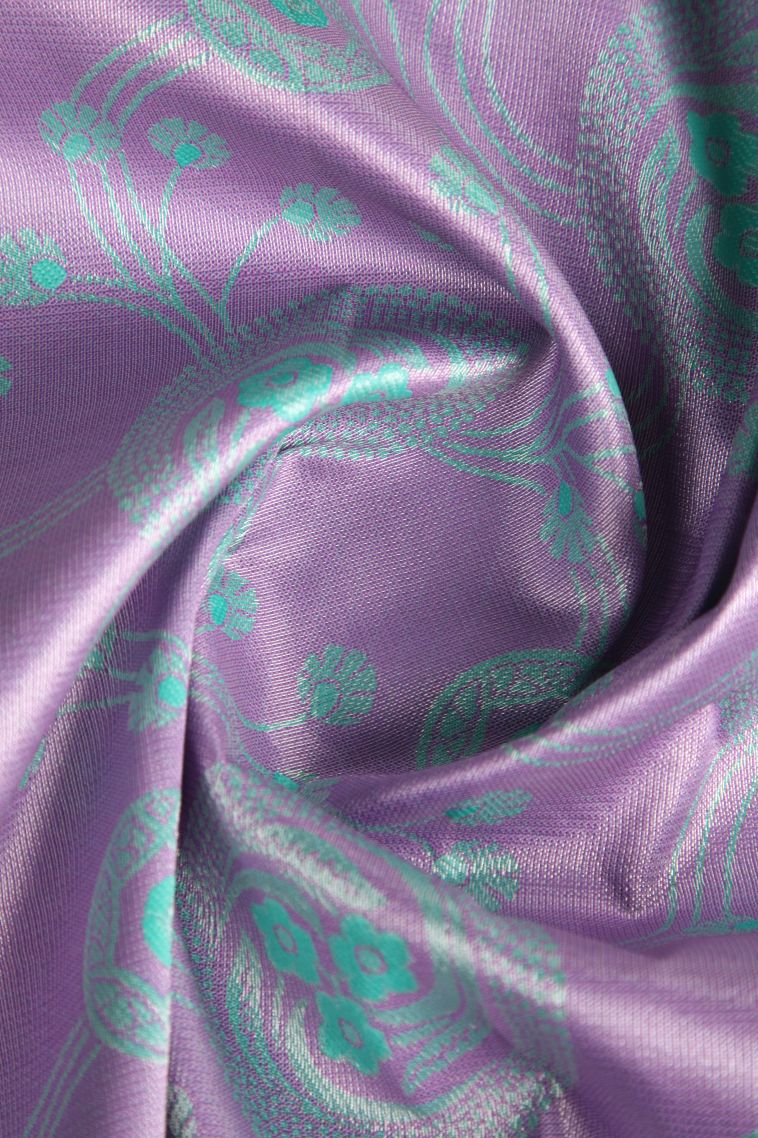 Heather Purple Visiri Madippu Silk Sarees with Silver Zari Floral Patterns view 4