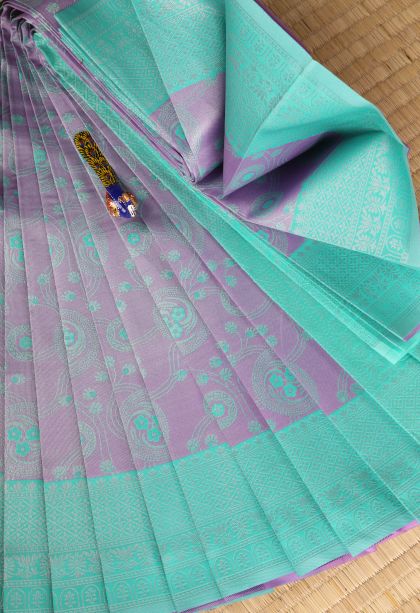 Heather Purple Visiri Madippu Silk Sarees with Silver Zari Floral Patterns