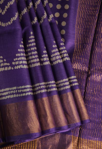 Viola Purple Tussar Saree with Gold Zari Geometric Shapes