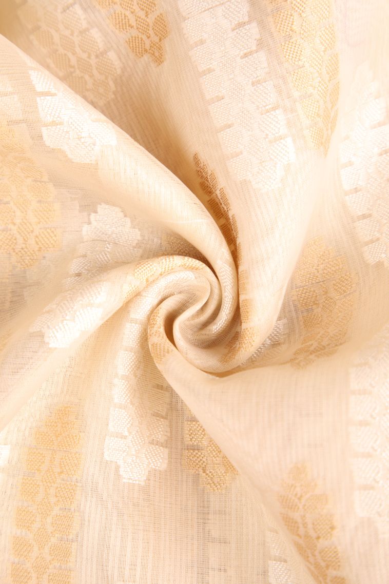 Cream White Organza Saree with Without Zari Zari Floral Patterns view 4