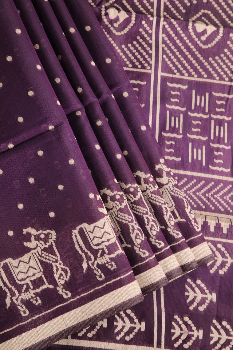 Mulberry Purple Jute Sarees with Without Zari Zari Buttis (small Dots Or Motifs)