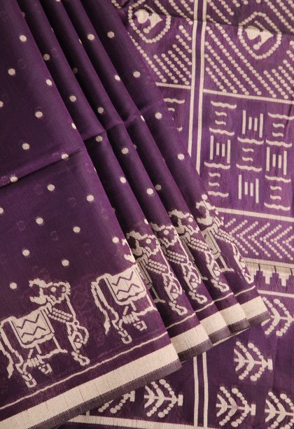 Mulberry Purple Jute Sarees with Without Zari Zari Buttis (small Dots Or Motifs)