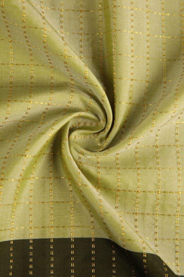 Olive Green Soft Silk Saree with Gold Zari Checks view 4