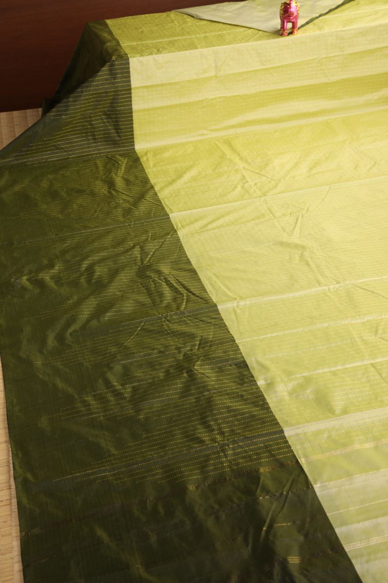 Olive Green Soft Silk Saree with Gold Zari Checks view 2