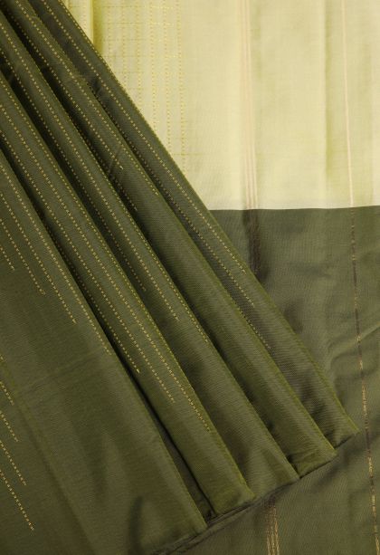 Olive Green Soft Silk Saree with Gold Zari Checks